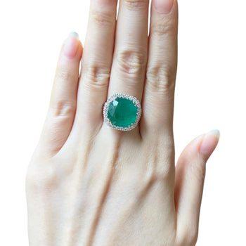 JR0222L - Zambian Emerald with Diamond Ring set in 18K Gold Setting