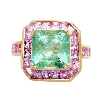 JR0244L - Emerald with Pink Sapphire Ring set in 18K Rose Gold Setting