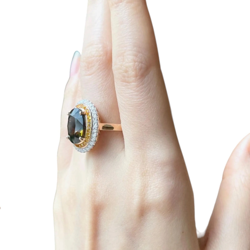 JR0088K - GIA Certified Unheated Bi-color Sapphire with Yellow Sapphire and Diamond Ring Set in 18K Rose Gold Setting