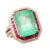 JR0036K - Colombian Emerald with Ruby and Diamond Ring set in 18k Gold Setting