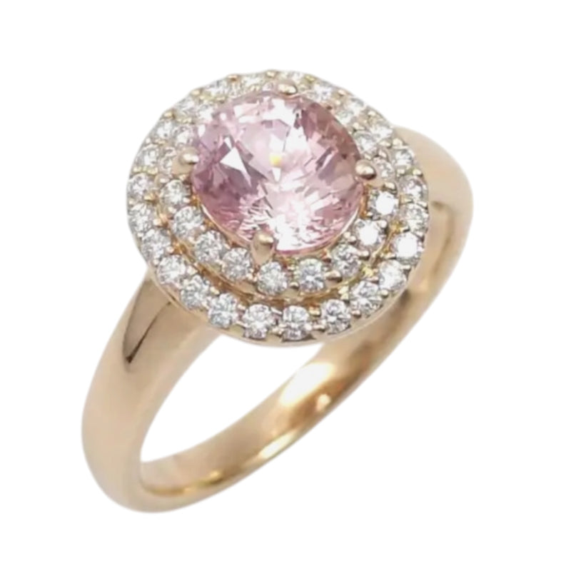 JR0701L - Unheated Padparadscha with Diamond Ring set in 18K Rose Gold Setting