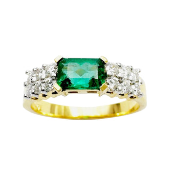 JR0273L - Emerald with Diamond Ring set in 18K Gold Setting
