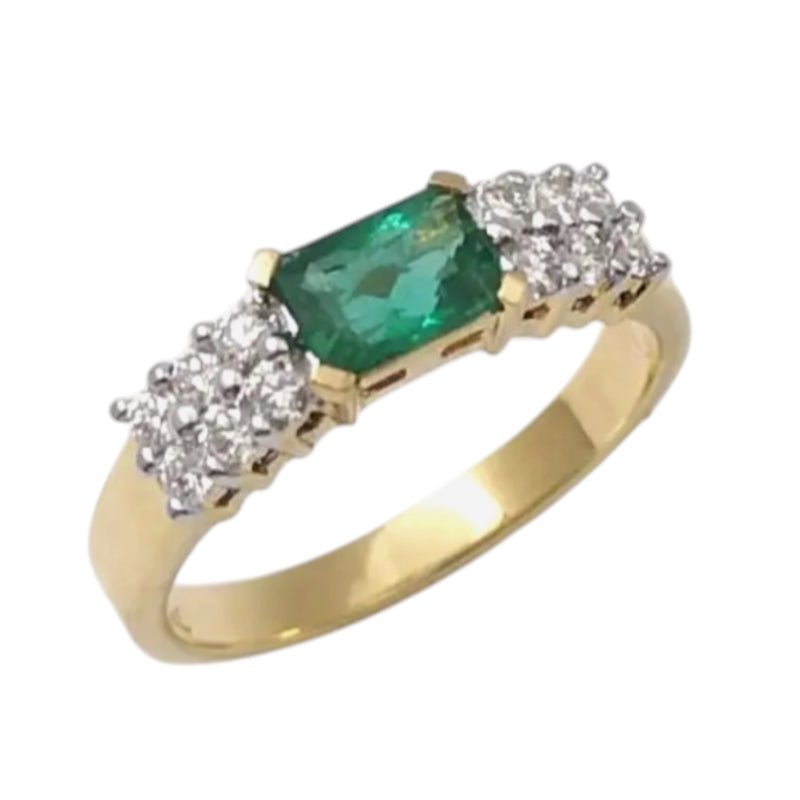 JR0273L - Emerald with Diamond Ring set in 18K Gold Setting
