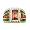JR0089K - Pinkish-Orange Sapphire, Orange Sapphire, Emerald and Diamond Ring Set in 18K Gold Setting