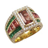 JR0089K - Pinkish-Orange Sapphire, Orange Sapphire, Emerald and Diamond Ring Set in 18K Gold Setting