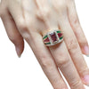 JR0089K - Pinkish-Orange Sapphire, Orange Sapphire, Emerald and Diamond Ring Set in 18K Gold Setting