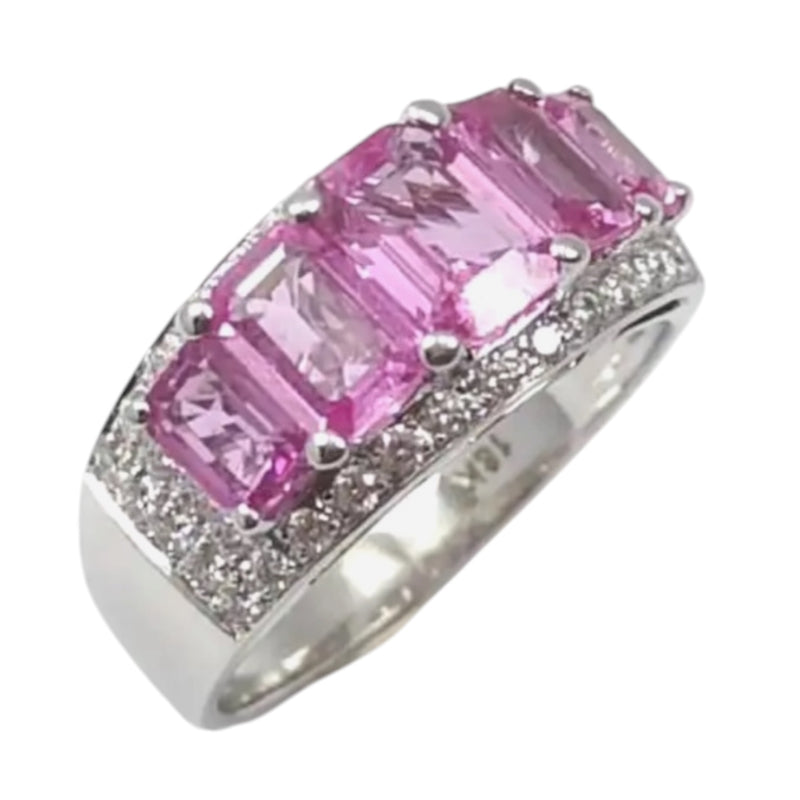 JR0245K - Pink Sapphire with Diamond Ring set in 18K White Gold Setting