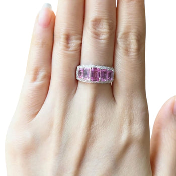 JR0245K - Pink Sapphire with Diamond Ring set in 18K White Gold Setting