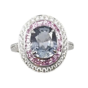 JR0002K - Unheated Bluish Purple Sapphire Ring set in 18k White Gold Setting