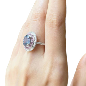 JR0002K - Unheated Bluish Purple Sapphire Ring set in 18k White Gold Setting