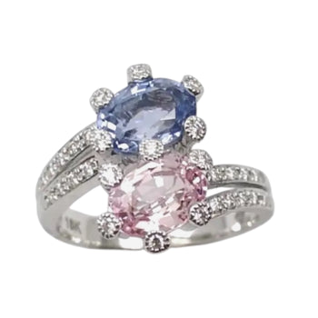 JR0451L - Pastel Blue & Pink Sapphire with Diamond Ring set in 18K White Gold Setting