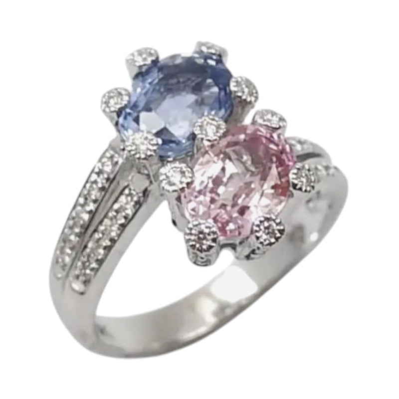 JR0451L - Pastel Blue & Pink Sapphire with Diamond Ring set in 18K White Gold Setting