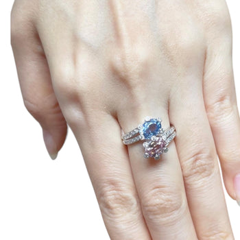JR0451L - Pastel Blue & Pink Sapphire with Diamond Ring set in 18K White Gold Setting