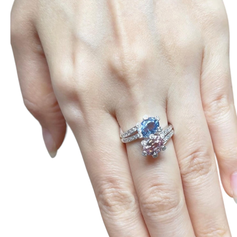 JR0451L - Pastel Blue & Pink Sapphire with Diamond Ring set in 18K White Gold Setting