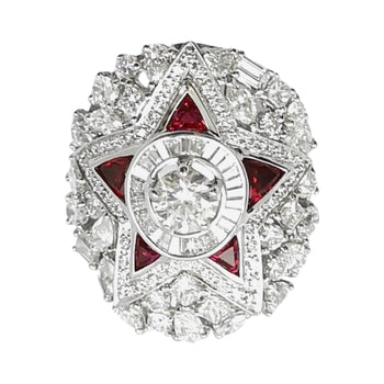 JR0853M - Diamond with Ruby Ring set in 18K White Gold Setting