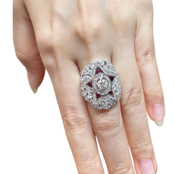 JR0853M - Diamond with Ruby Ring set in 18K White Gold Setting