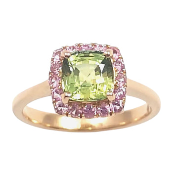 JR0074L - Green & Pink Sapphire Ring set in 18K Rose Gold Setting
