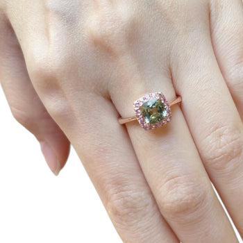 JR0074L - Green & Pink Sapphire Ring set in 18K Rose Gold Setting