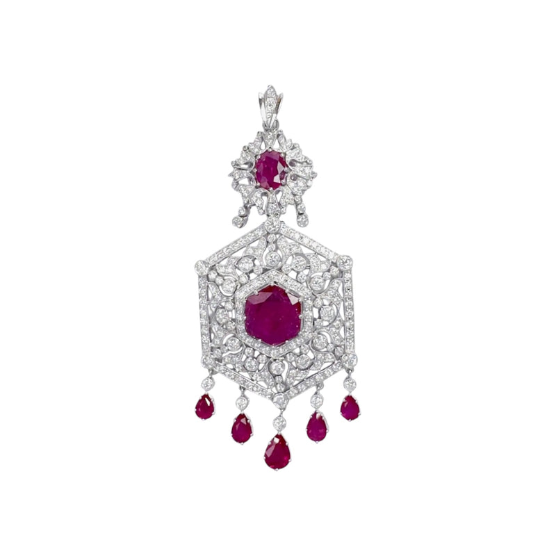 JN0051PJP0144L - Ruby and Diamond Pendant Necklace Set in 18K White Gold Setting