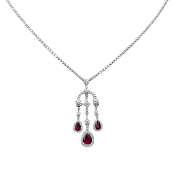 JN0087L - Unheated Ruby with Diamond Necklace set in Platinum 950 Setting