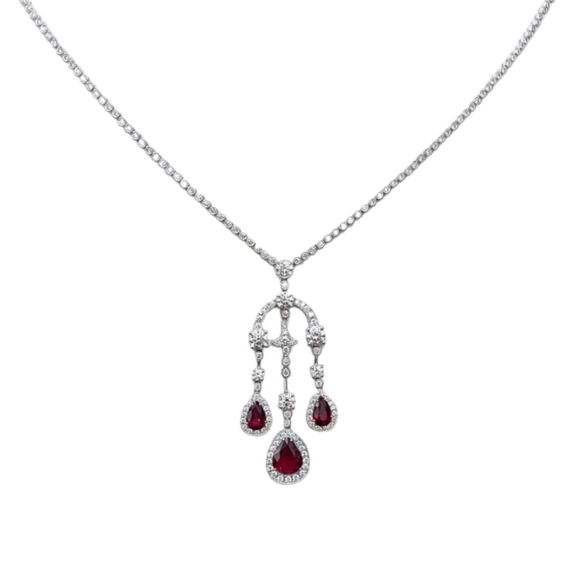 JN0087L - Unheated Ruby with Diamond Necklace set in Platinum 950 Setting