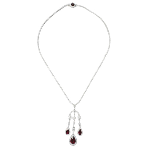 JN0087L - Unheated Ruby with Diamond Necklace set in Platinum 950 Setting