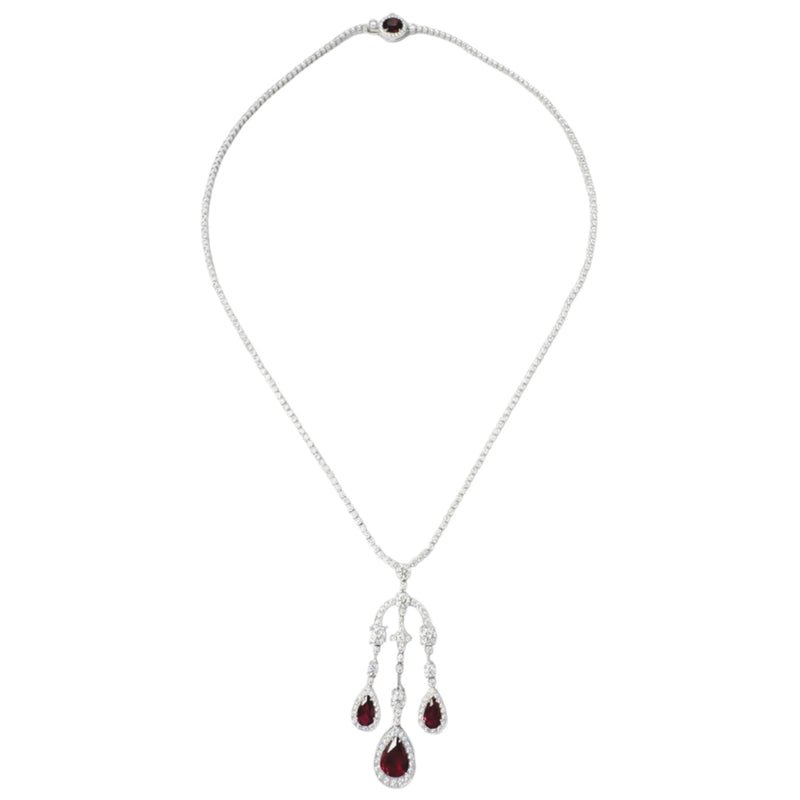 JN0087L - Unheated Ruby with Diamond Necklace set in Platinum 950 Setting