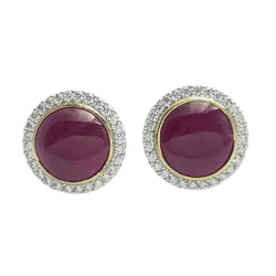 JE0365M - Cabochon Ruby with Diamond Earrings set in 18K White Gold Setting