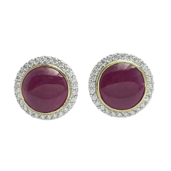 JE0365M - Cabochon Ruby with Diamond Earrings set in 18K White Gold Setting