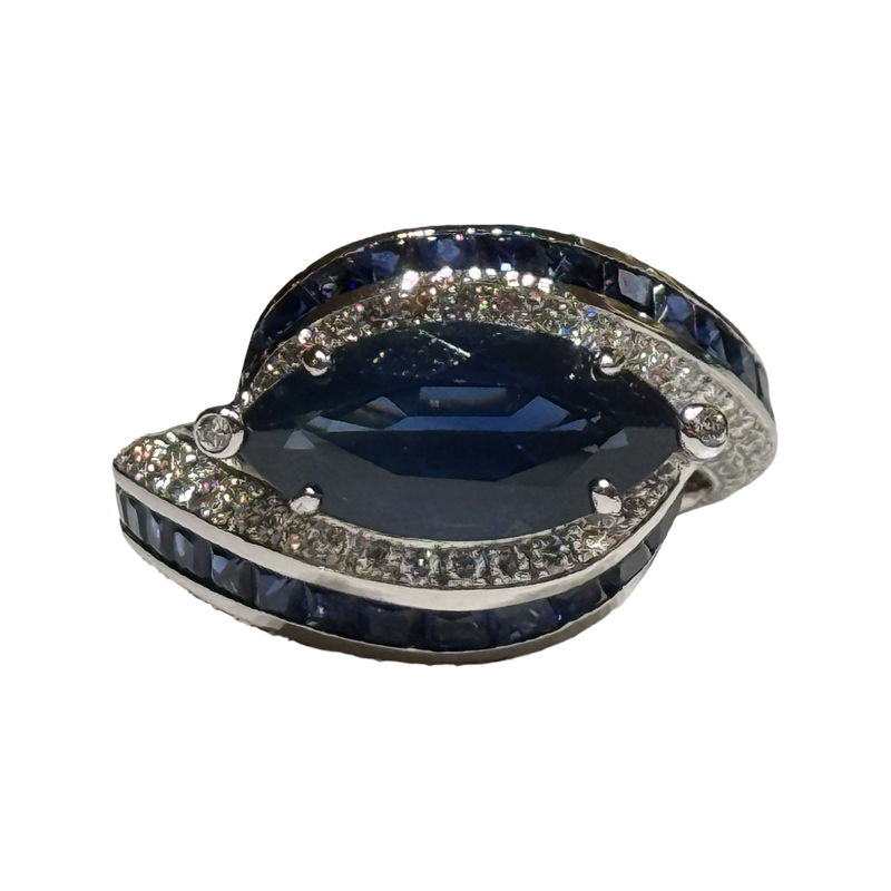 JR0324K - Blue Sapphire And Diamond Ring Set in Platinum Setting