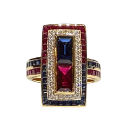 JR0322K - Blue Sapphire, Ruby, and Diamond Ring Set in 18K Gold Setting