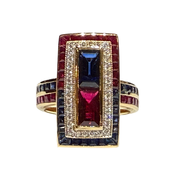 JR0322K - Blue Sapphire, Ruby, and Diamond Ring Set in 18K Gold Setting