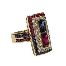 JR0322K - Blue Sapphire, Ruby, and Diamond Ring Set in 18K Gold Setting
