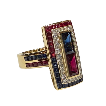 JR0322K - Blue Sapphire, Ruby, and Diamond Ring Set in 18K Gold Setting