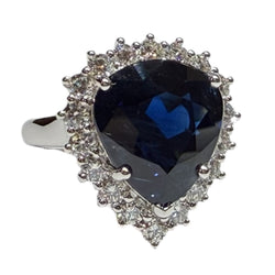 JR0325K - Blue Sapphire with Diamond Ring Set in 18K White Gold Setting