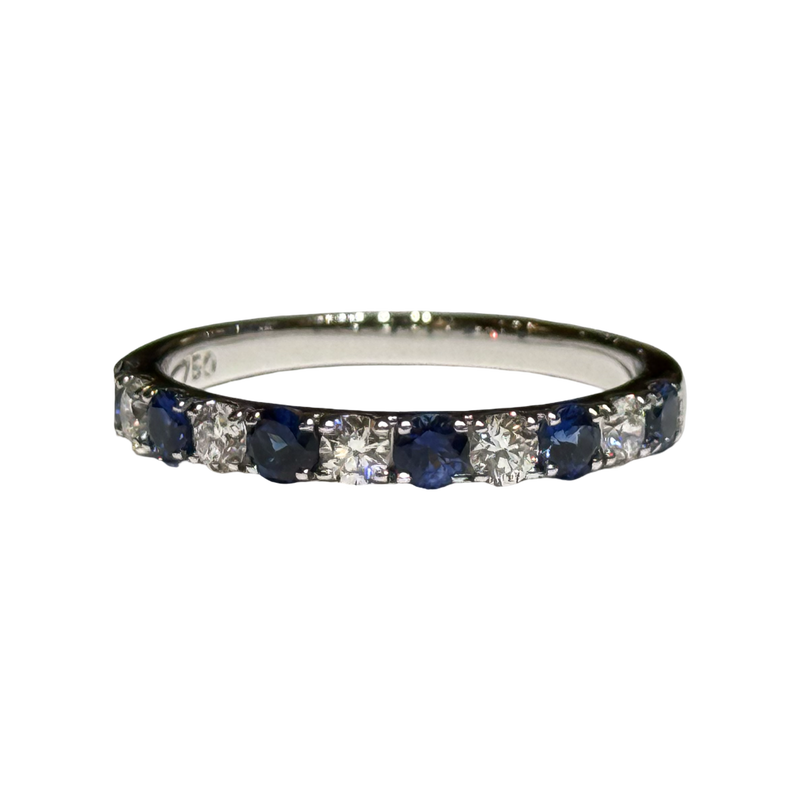 JR0328K - Blue Sapphire with Diamond Ring Set in 18K White Gold Setting