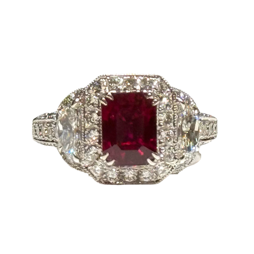 JR0343K - GIA Certified Burmese Pigeon’s Blood Ruby with Diamond Ring Set in Platinum Setting