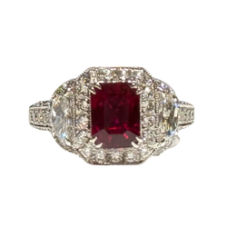 JR0343K - GIA Certified Burmese Pigeon’s Blood Ruby with Diamond Ring Set in Platinum Setting