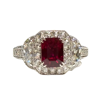 JR0343K - GIA Certified Burmese Pigeon’s Blood Ruby with Diamond Ring Set in Platinum Setting