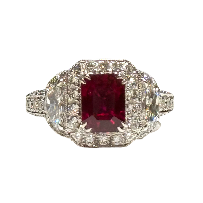 JR0343K - GIA Certified Burmese Pigeon’s Blood Ruby with Diamond Ring Set in Platinum Setting