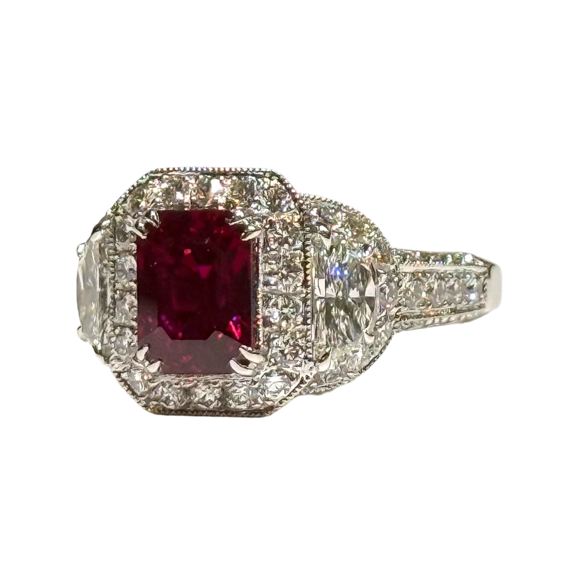 JR0343K - GIA Certified Burmese Pigeon’s Blood Ruby with Diamond Ring Set in Platinum Setting