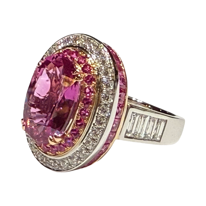 JR0342K - Pink Sapphire with Diamond Ring Set in 18K White & Rose Gold Setting