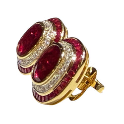 JE0236K - Cushion Cut Ruby with Diamond Earrings Set in 18K Gold Setting