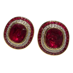 JE0236K - Cushion Cut Ruby with Diamond Earrings Set in 18K Gold Setting