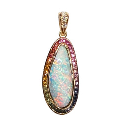 JP0078K - Boulder Opal with Multi-Sapphire & Diamond Pendant Set in 18K Rose Gold Setting