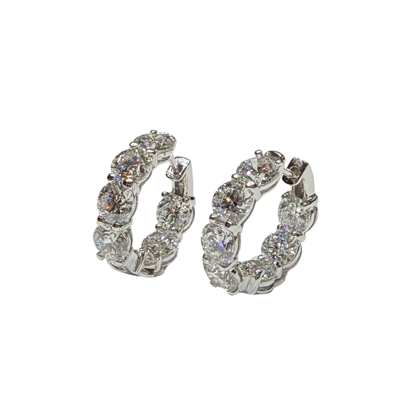 SJ053K - Diamond Hoop Earrings Set in 18K White Gold Setting