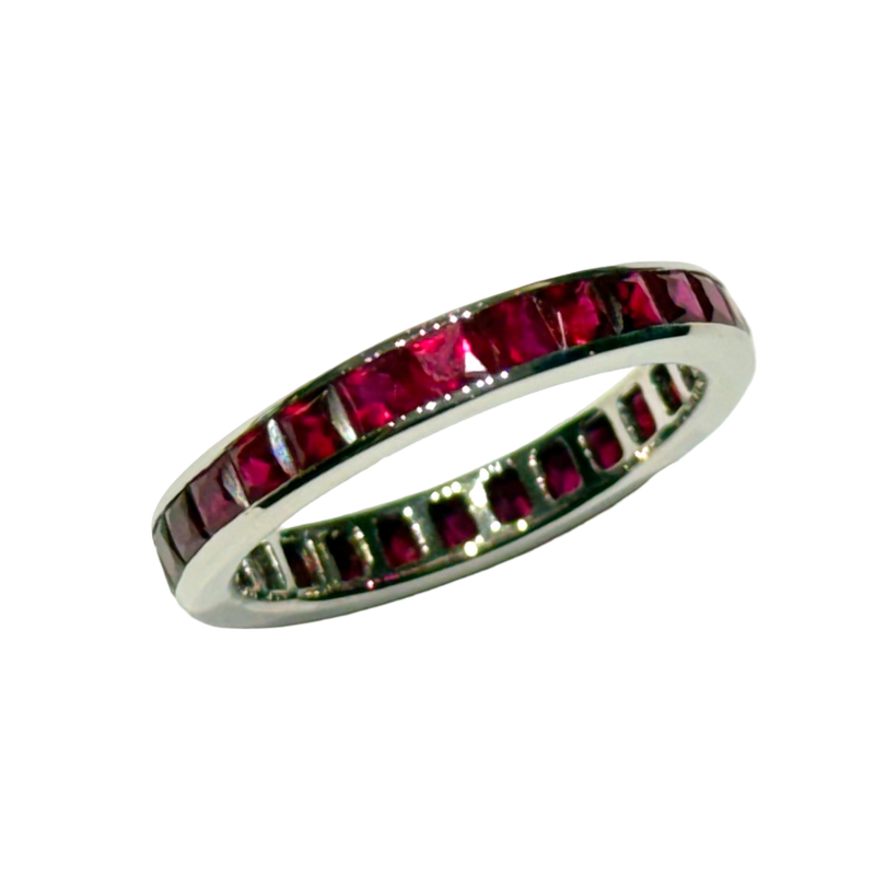 SJ049/1K - Ruby Eternity Ring Set in 18K White Gold Setting