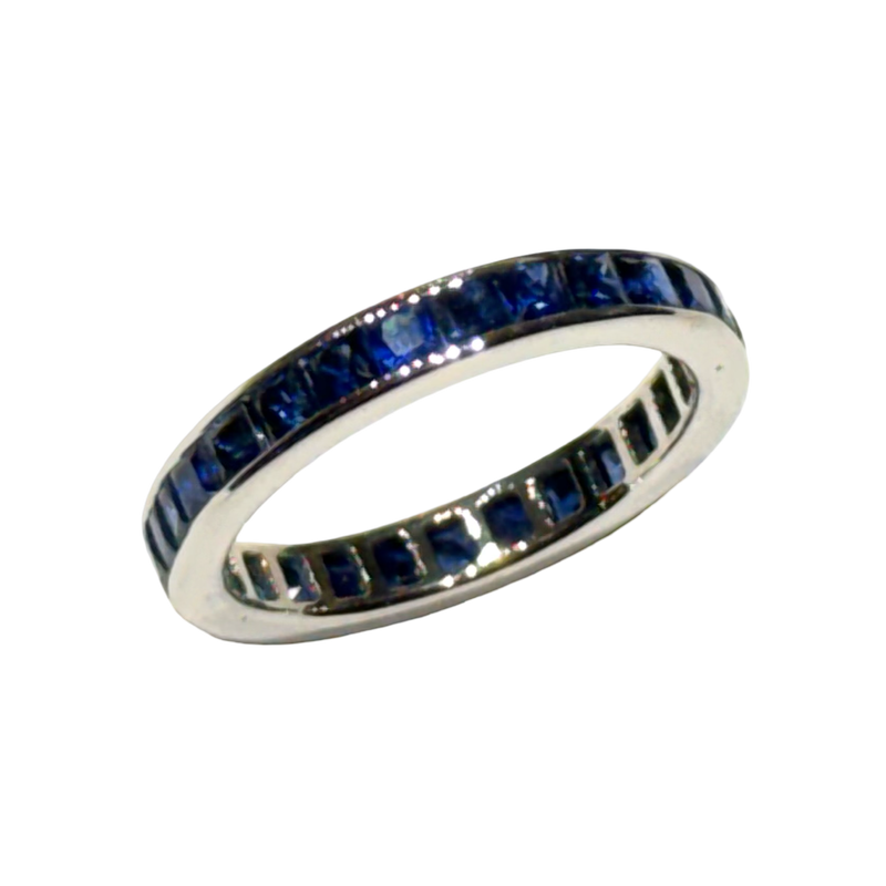 SJ049/3K - Blue Sapphire Eternity Ring Set in 18K White Gold Setting