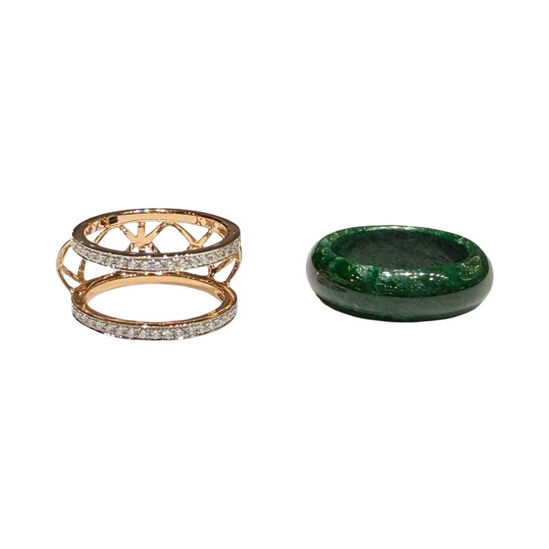 JR0346K - Jade Ring with Diamond Jacket Set in 18K Rose Gold Setting