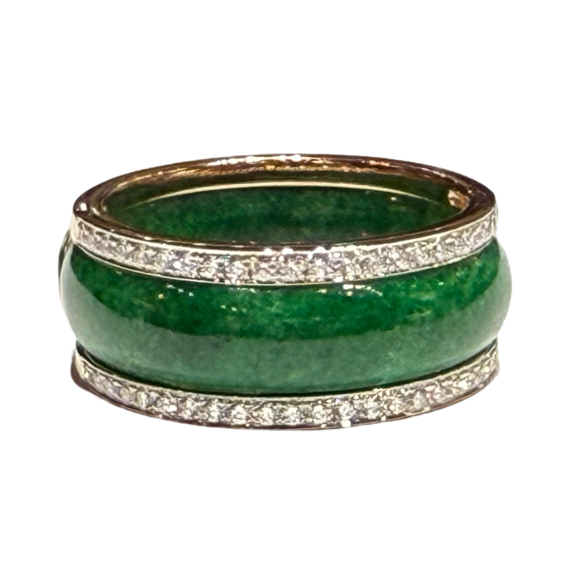 JR0347K - Jade Ring with Diamond Jacket Set in 18K Rose Gold Setting